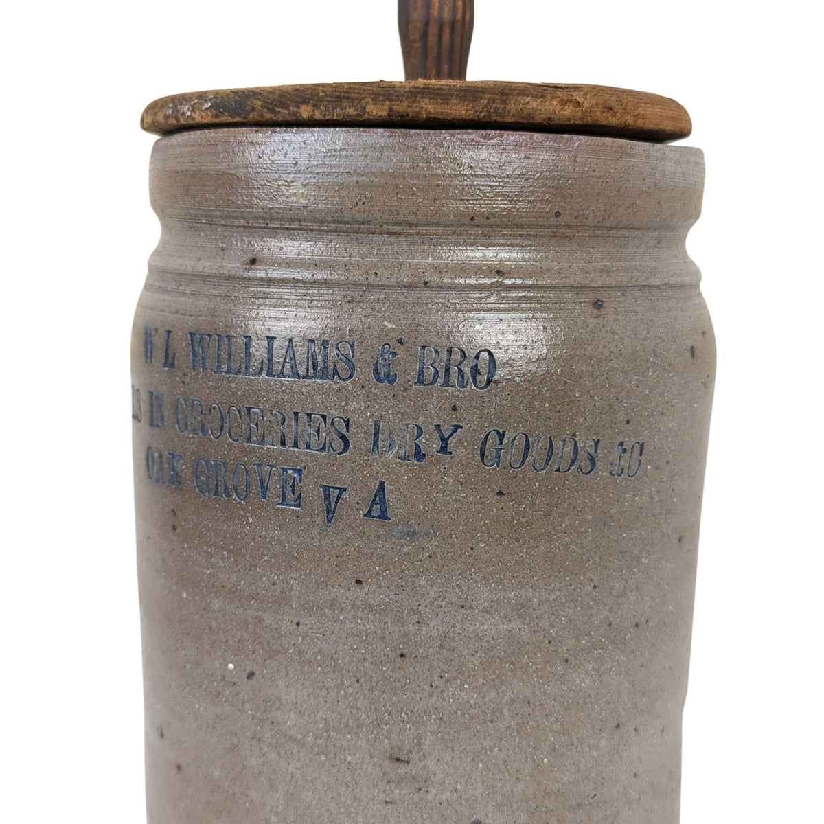 Antique 1-Gal Stoneware Butter Churn W L Williams & Brother, Oak Grove VA, 19.5"