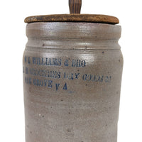Antique 1-Gal Stoneware Butter Churn W L Williams & Brother, Oak Grove VA, 19.5"