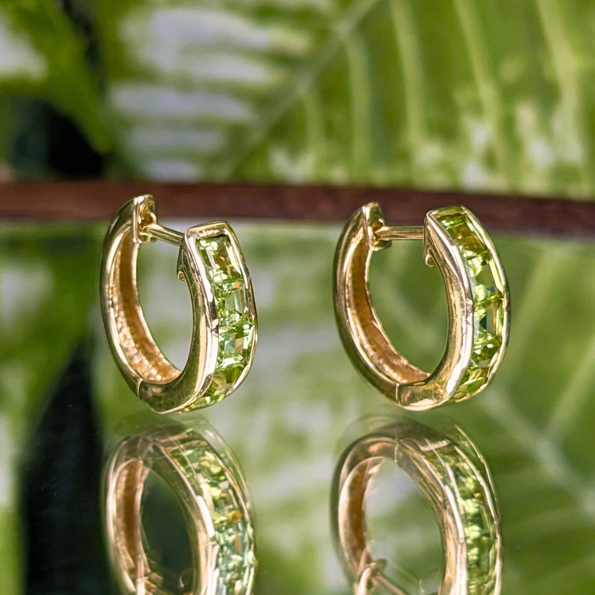 Ross-Simons Vintage 14K Yellow Gold Natural Peridot Huggie Hoop Earrings, 3.3g