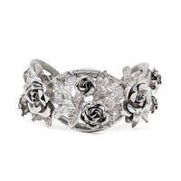 Vintage 800 Silver 3-Dimensional Repousse Rose Cuff Bracelet, 30mm Wide, 43.3g