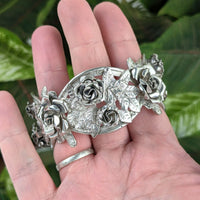 Vintage 800 Silver 3-Dimensional Repousse Rose Cuff Bracelet, 30mm Wide, 43.3g