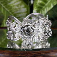 Vintage 800 Silver 3-Dimensional Repousse Rose Cuff Bracelet, 30mm Wide, 43.3g