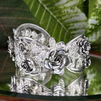 Vintage 800 Silver 3-Dimensional Repousse Rose Cuff Bracelet, 30mm Wide, 43.3g