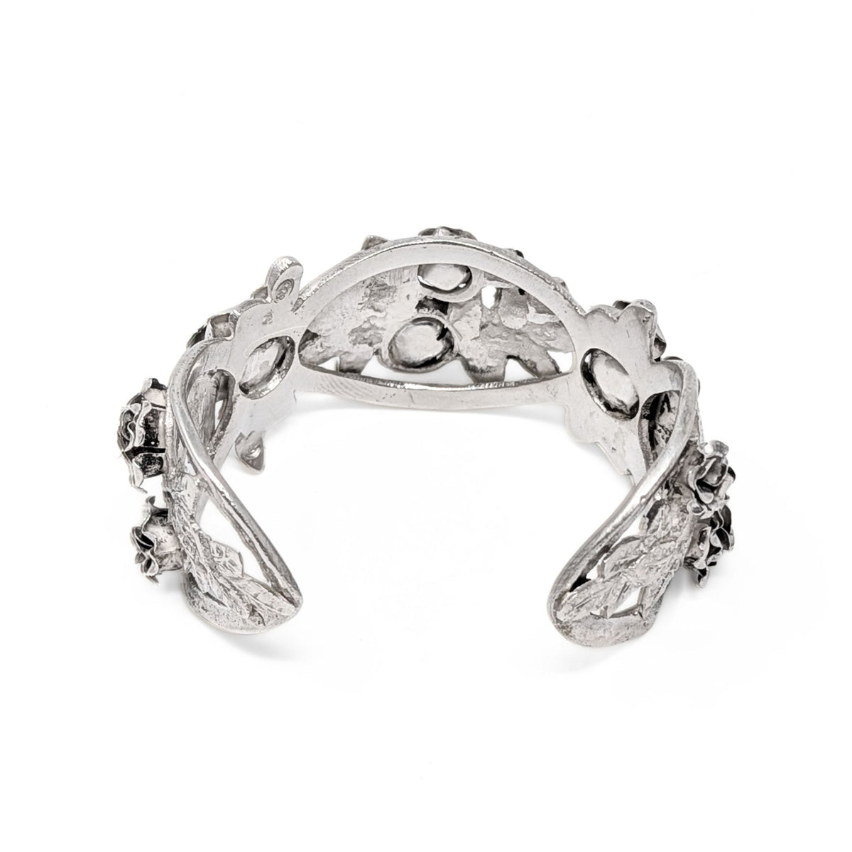 Vintage 800 Silver 3-Dimensional Repousse Rose Cuff Bracelet, 30mm Wide, 43.3g