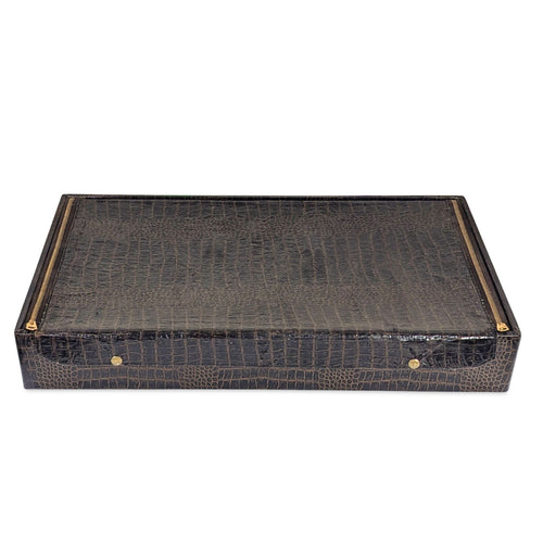 Vintage Gorham Faux Alligator Anti-Tarnish Flatware Chest w/ Tray & Sleeve