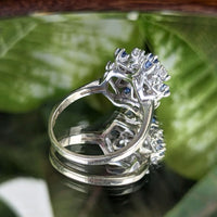 Vintage 14K White Gold Diamond & London Blue Topaz Cluster Ring, Sz 9.5