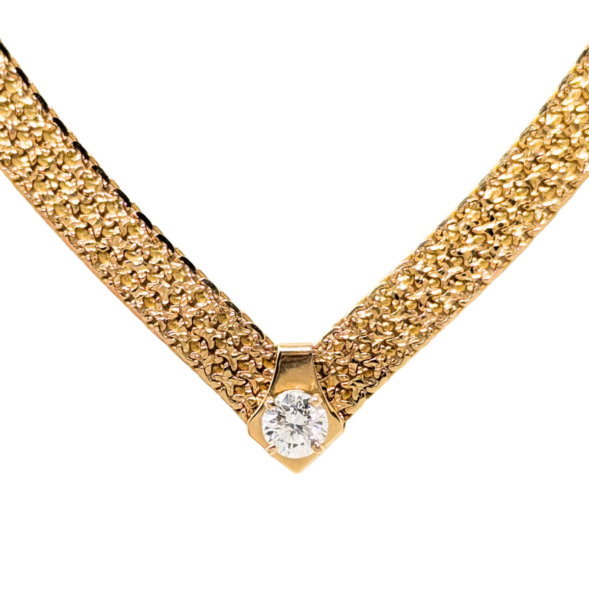 Vintage Italian 14K Gold Panther Mesh 0.40ct F/SI Diamond Solitaire Necklace 15.1g