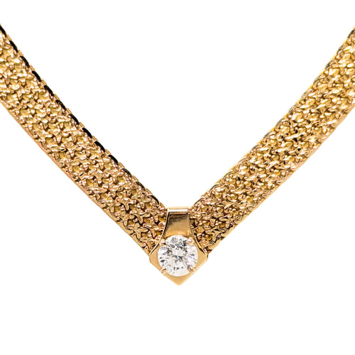 Vintage Italian 14K Gold Panther Mesh 0.40ct F/SI Diamond Solitaire Necklace 15.1g