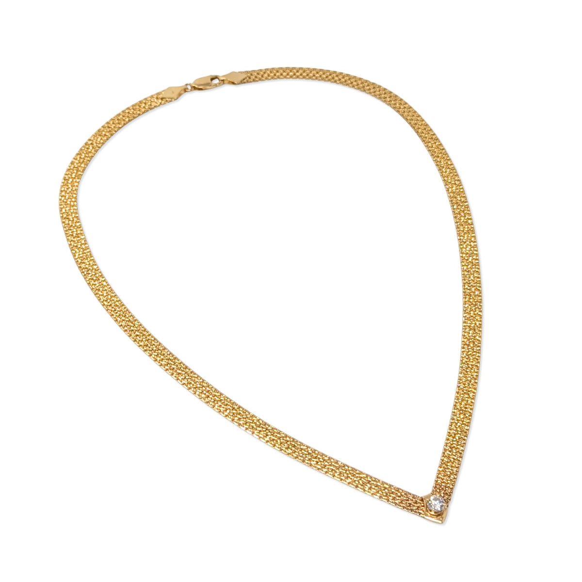 Vintage Italian 14K Gold Panther Mesh 0.40ct F/SI Diamond Solitaire Necklace 15.1g