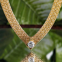 Vintage Italian 14K Gold Panther Mesh 0.40ct F/SI Diamond Solitaire Necklace 15.1g