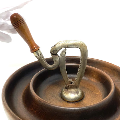 Vintage Wooden Nut Bowl With Attached Nutcracker