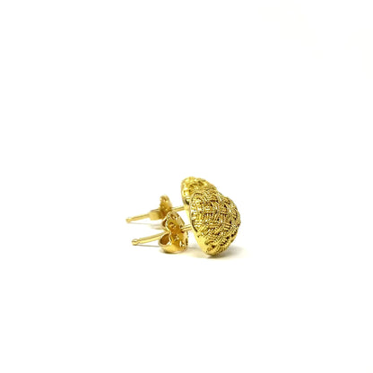 18K Gold 10mm Button Weave Earrings