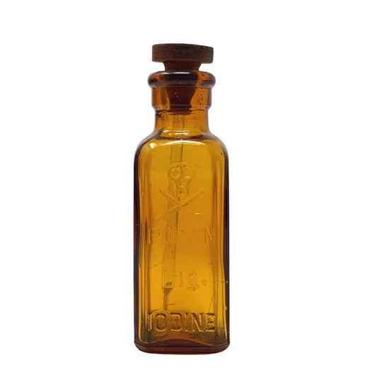 Amber Glass Skull & Crossbones Poison Liquid Iodine KS-12 Bottle With Applicator