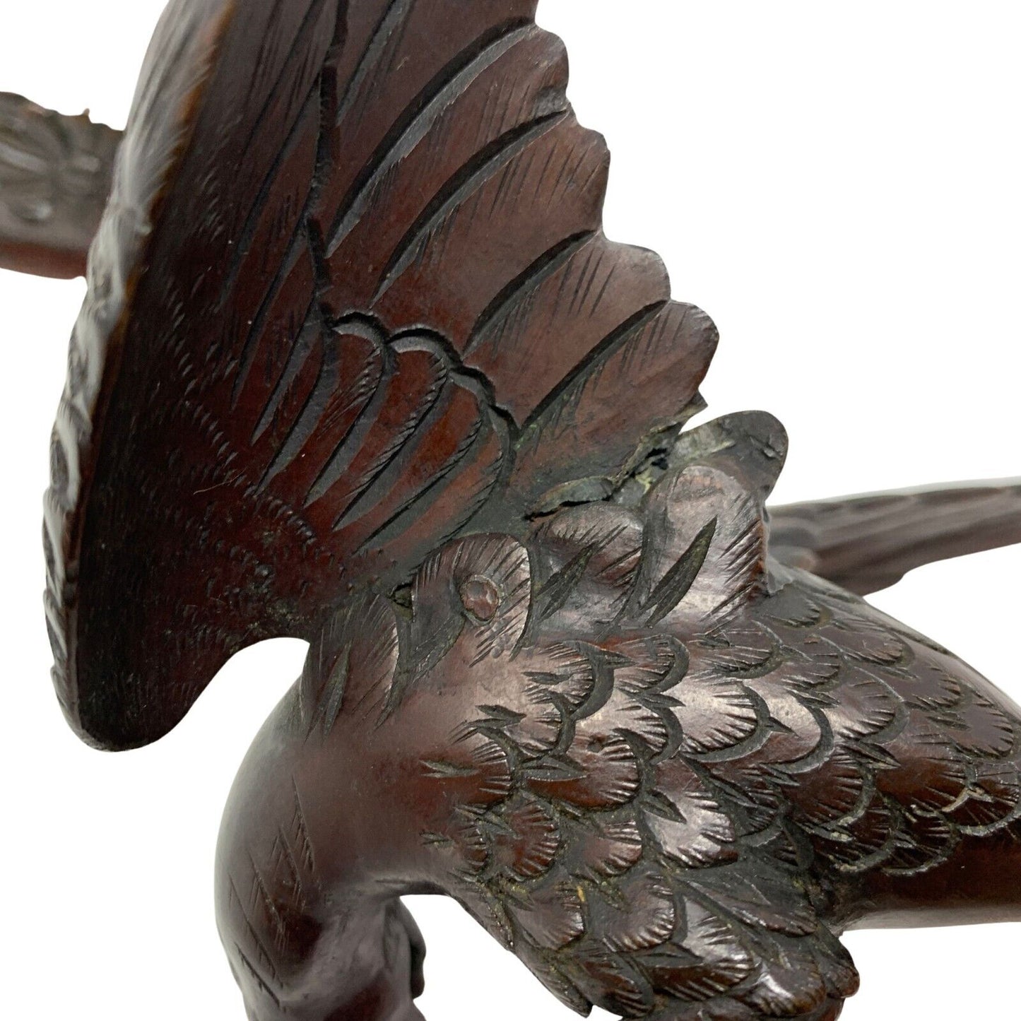 Japanese Meiji Era Bronze Incense Burner Lid, Eagle on Rocky Outcrop