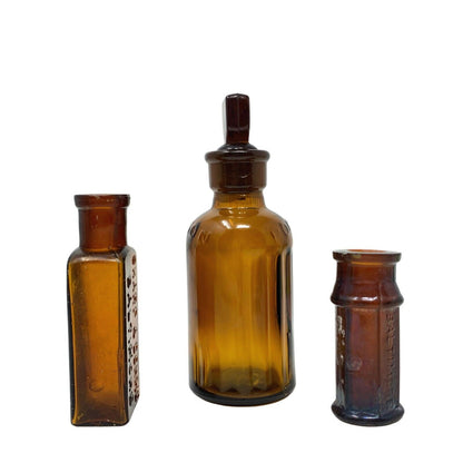 Set of 3 Antique Amber Glass Poison Bottles (KC-92 + 2 More)