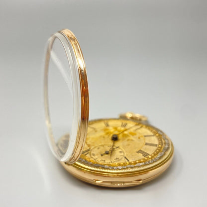 Antique 14K 6 Rubies Cylindrel Key Sun Burst Pocket Watch