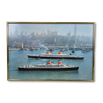 SS America & SS United States in NY Harbor, Framed Vintage Poster