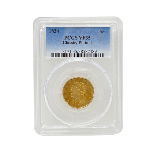 1834 PCGS VF 35 Plain 4 $5 Classic Head Coin