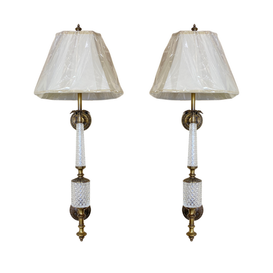 Hollywood Regency Crystal & Brass Wall Lamps / Sconces
