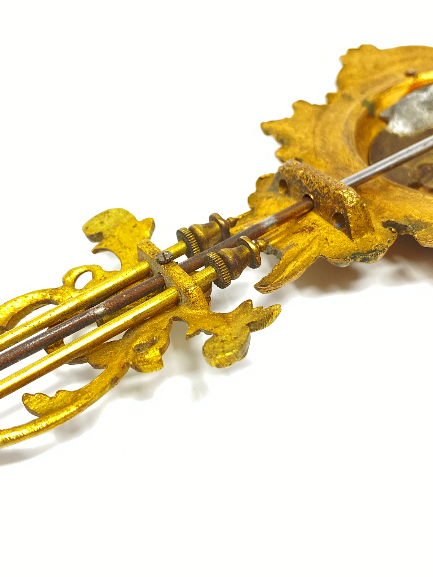 Antique Original Lenzkrich Gold & Silver Gilt Brass Cupid Clock Pendulum