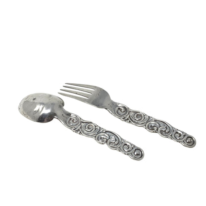 Whiting Antique Art Nouveau Sterling Baby Face Spoon & Fork