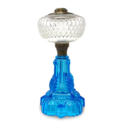 U.S. Glass Blue Palmetto 2pc Oil Lamp Base