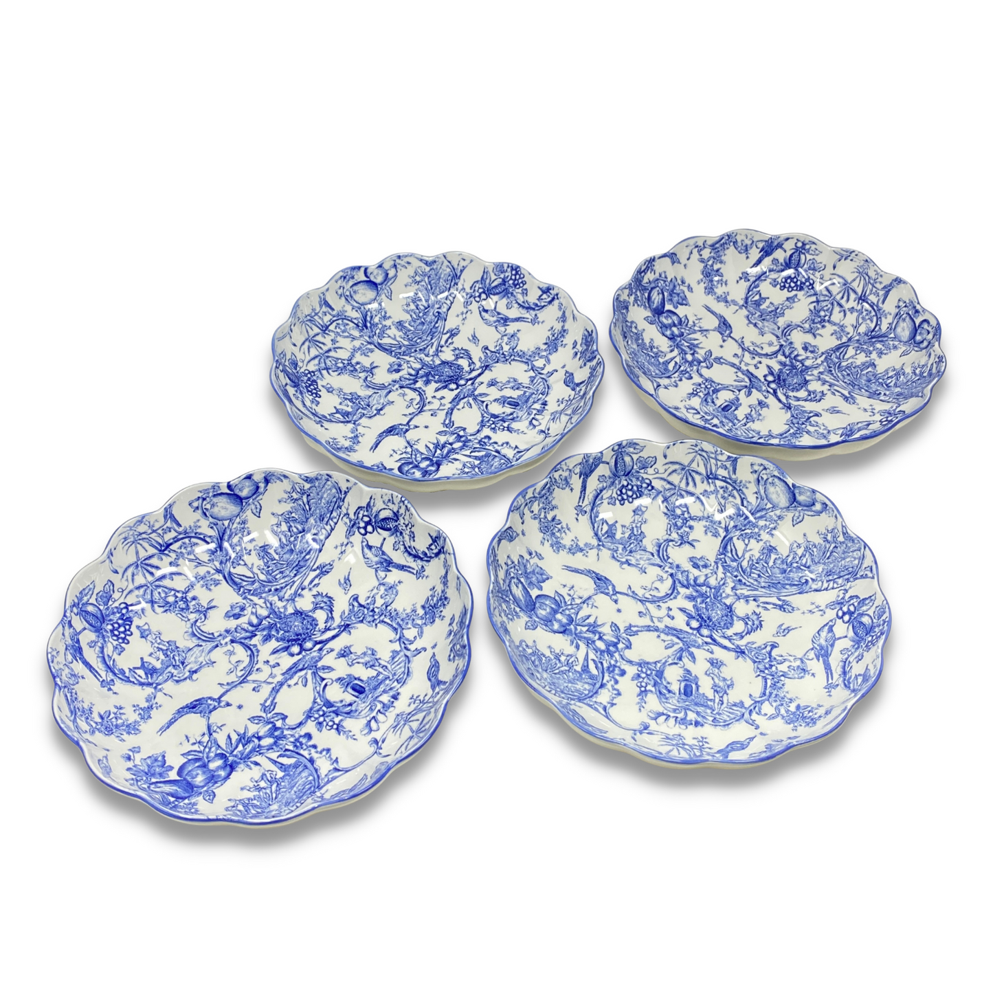 Spode Williamsburg Provincial Garden Blue Large Round Fluted Dishes (4)