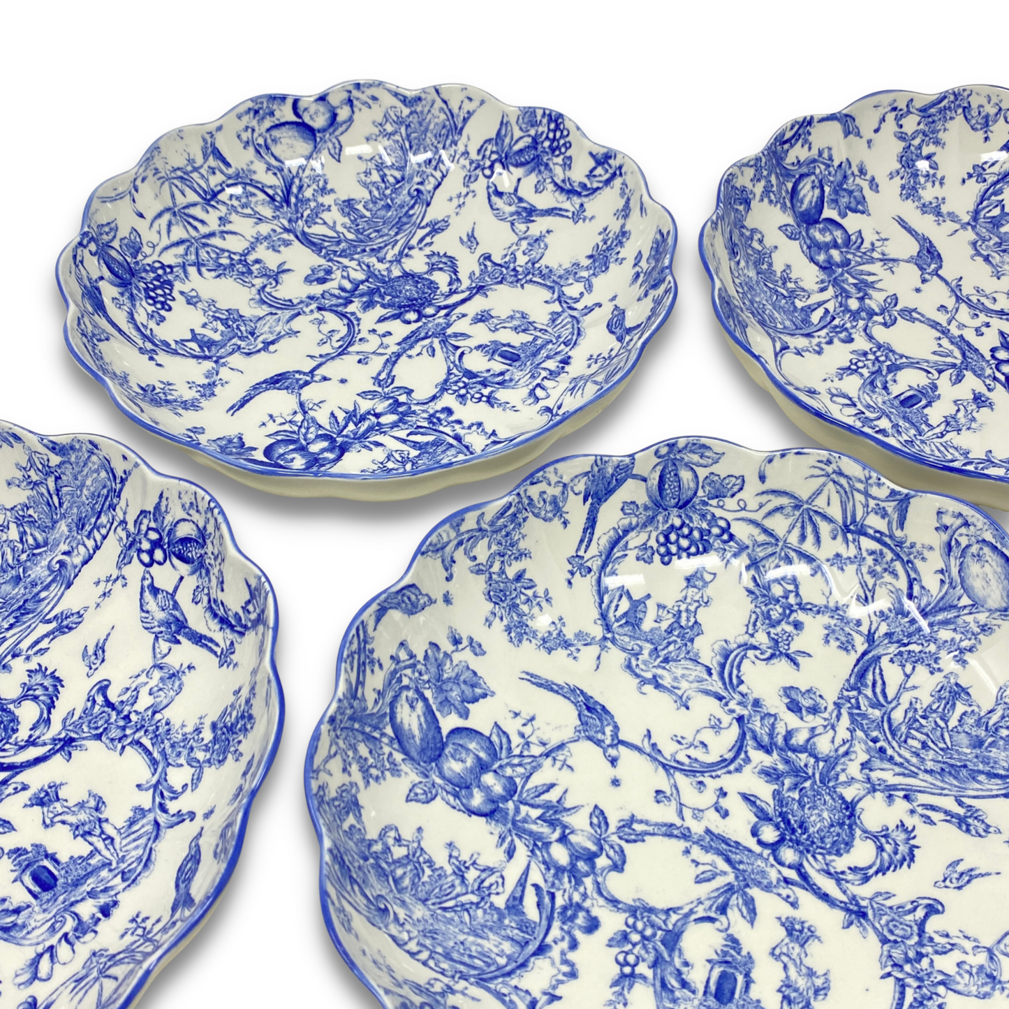 Spode Williamsburg Provincial Garden Blue Large Round Fluted Dishes (4)