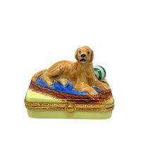 Limoges France Hand Painted by Artoria Golden Retriever Trinket Box