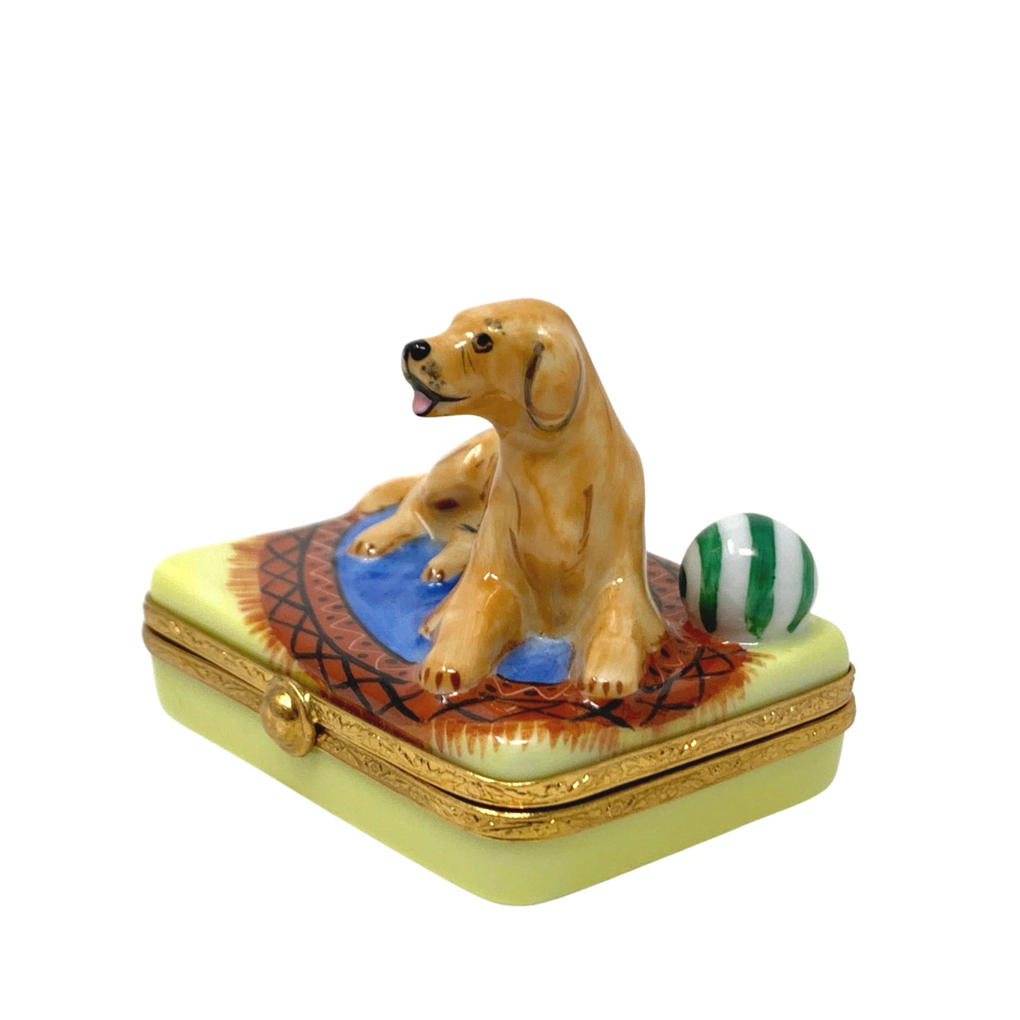 Limoges France Hand Painted by Artoria Golden Retriever Trinket Box