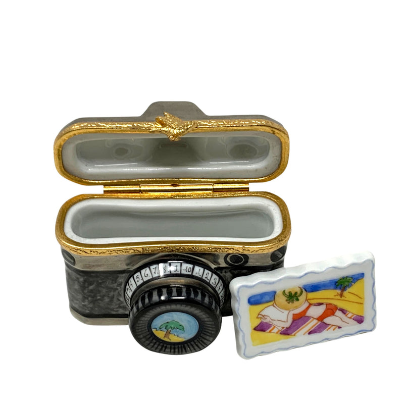 Limoges France Artoria "Beach Vacation Camera W/ Photo" Trinket Box