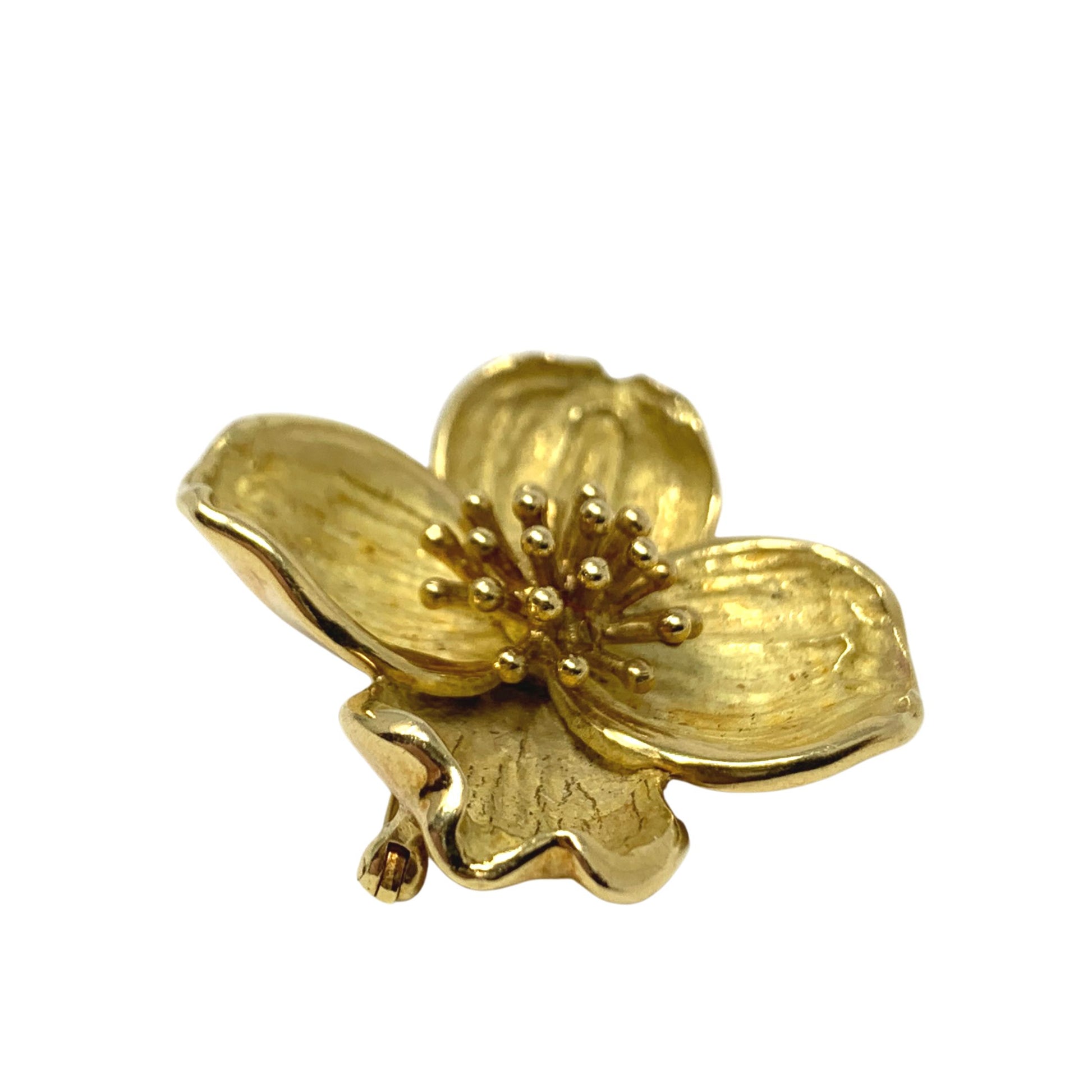 Authentic! Tiffany & Co 18K Yellow Gold Diamond Dogwood Flower Brooch Pin