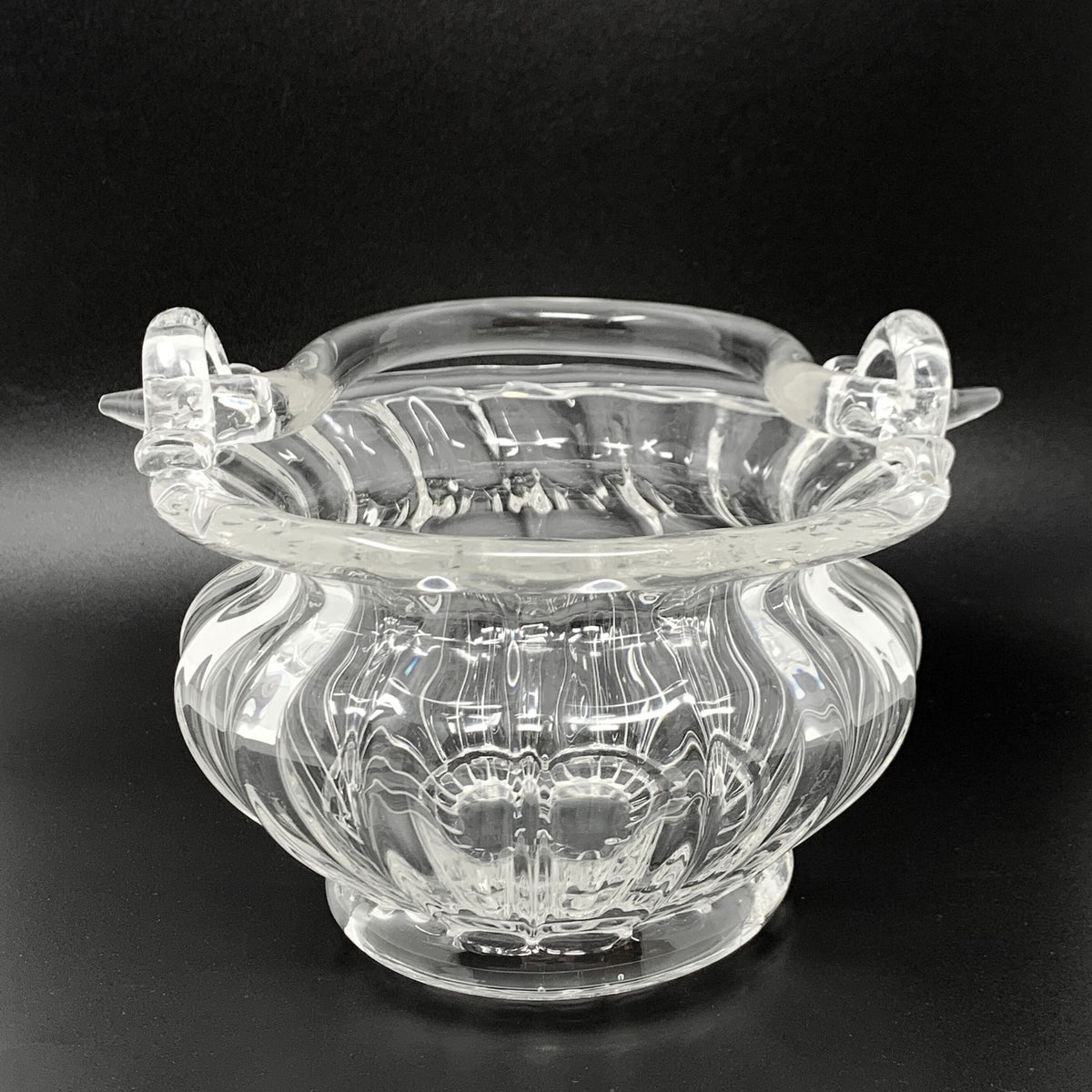 Tiffany Hand Blown Fluted Glass Bowl/ Basket With Handle