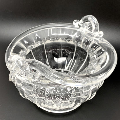 Tiffany Hand Blown Fluted Glass Bowl/ Basket With Handle