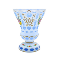 Bohemian Czech Cut to Blue Hand Painted Vase