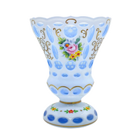 Bohemian Czech Cut to Blue Hand Painted Vase