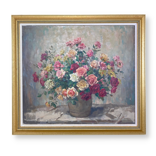 Herman Hugo Berten Original Oil on Canvas Flowers in Crock Still Life