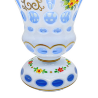 Bohemian Czech Cut to Blue Hand Painted Vase