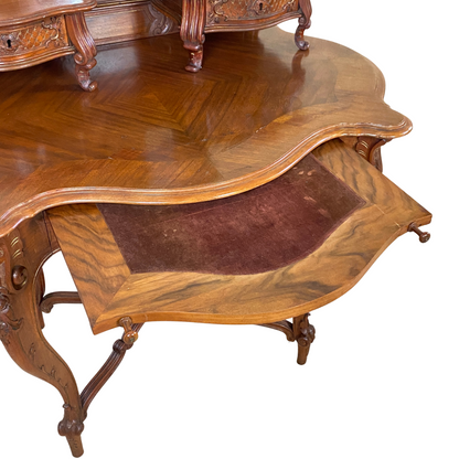 Antique French Carved Walnut 2pc Vanity / Desk