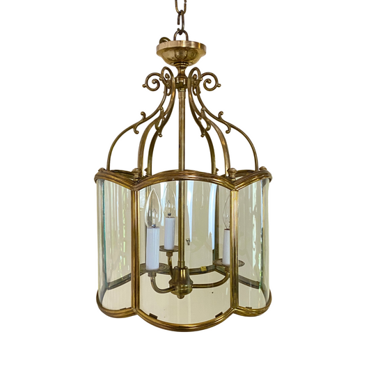 Vintage Brass & Glass 3 Light Octagonal Hall Ceiling Lantern