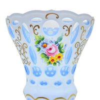 Bohemian Czech Cut to Blue Hand Painted Vase