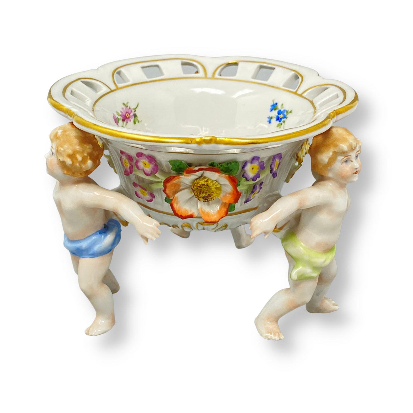 Von Shierholz Rococo Polychrome Three Cherubs Bowl