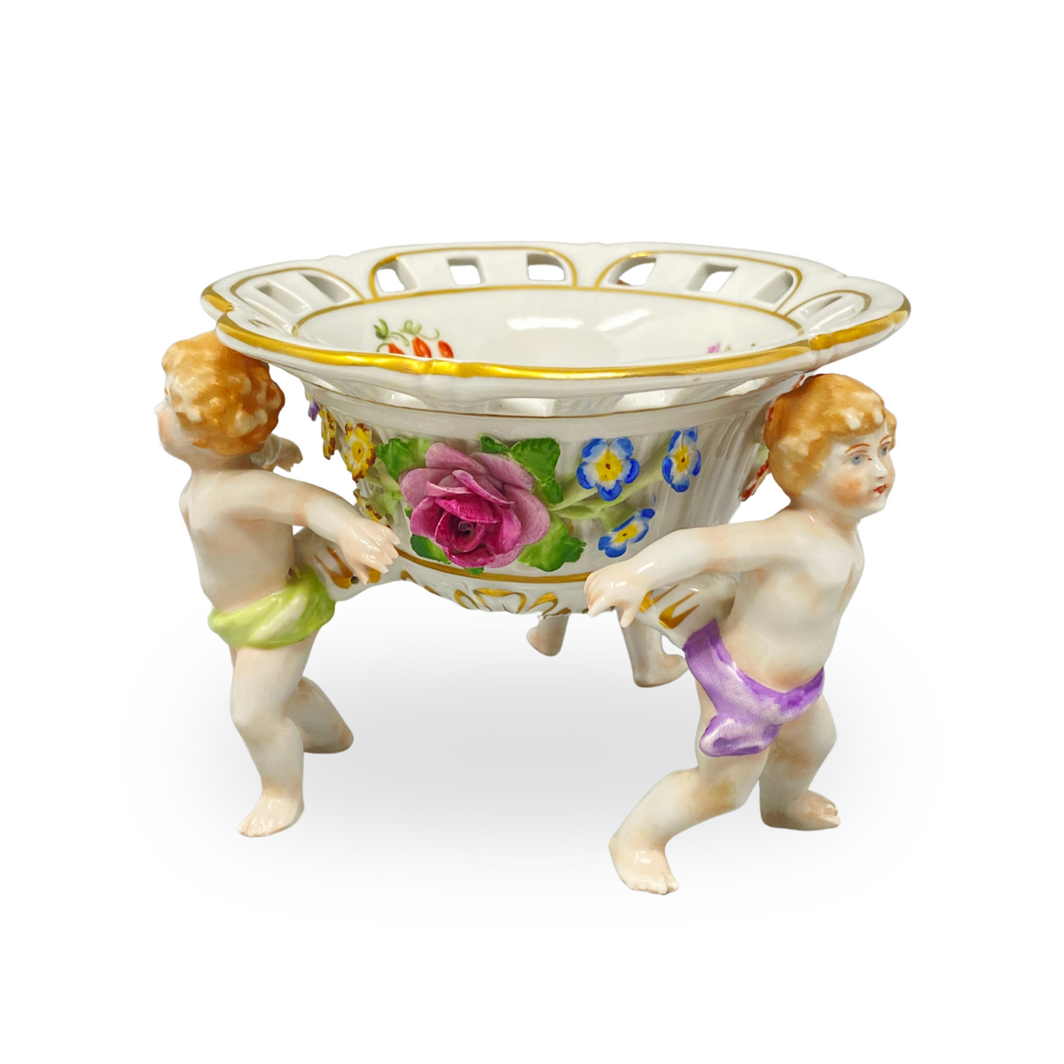 Von Shierholz Rococo Polychrome Three Cherubs Bowl