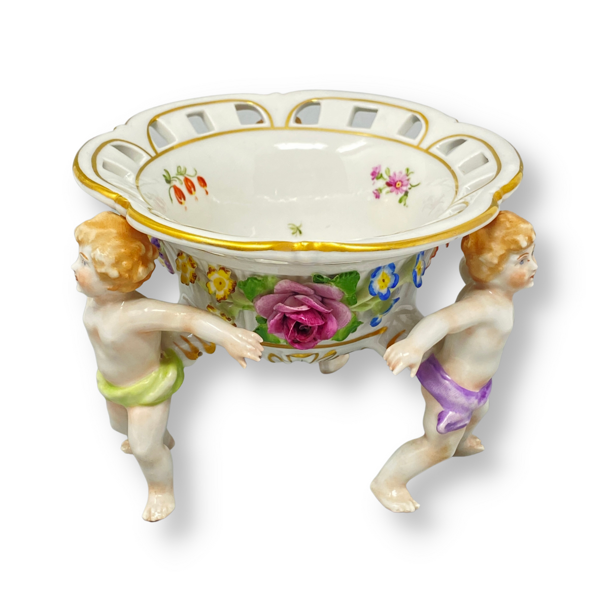 Von Shierholz Rococo Polychrome Three Cherubs Bowl