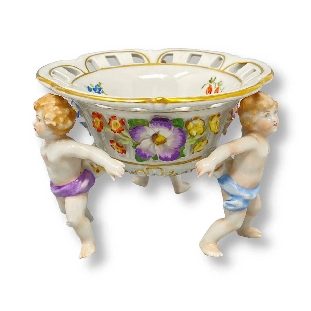 Von Shierholz Rococo Polychrome Three Cherubs Bowl