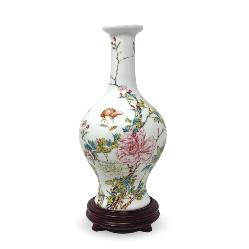 Lenox Peony Vase of the Qing Emperor Porcelain W/ Stand & Papers