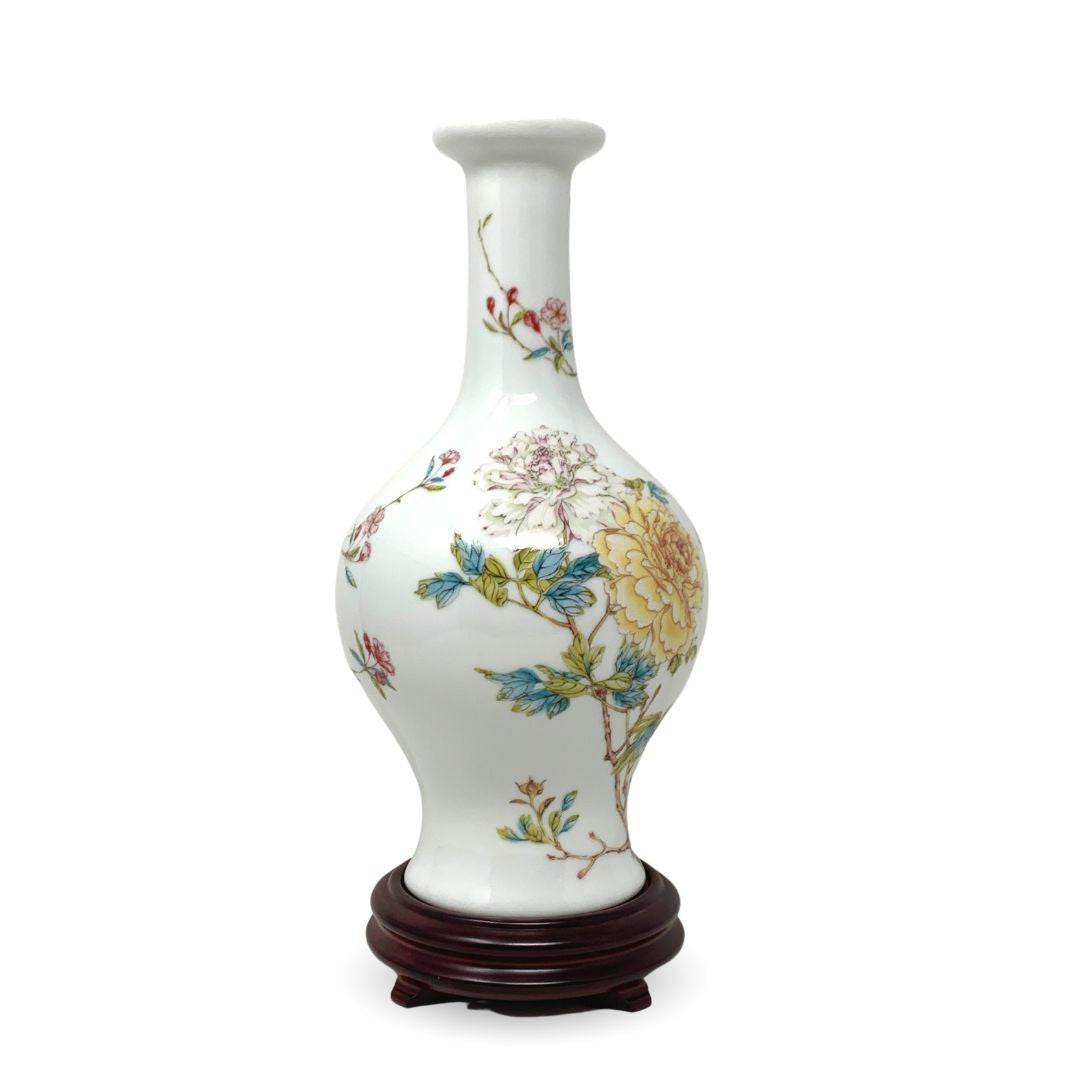 Lenox Peony Vase of the Qing Emperor Porcelain W/ Stand & Papers