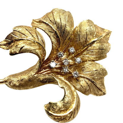 14K Gold & Diamond Iris Flower Brooch