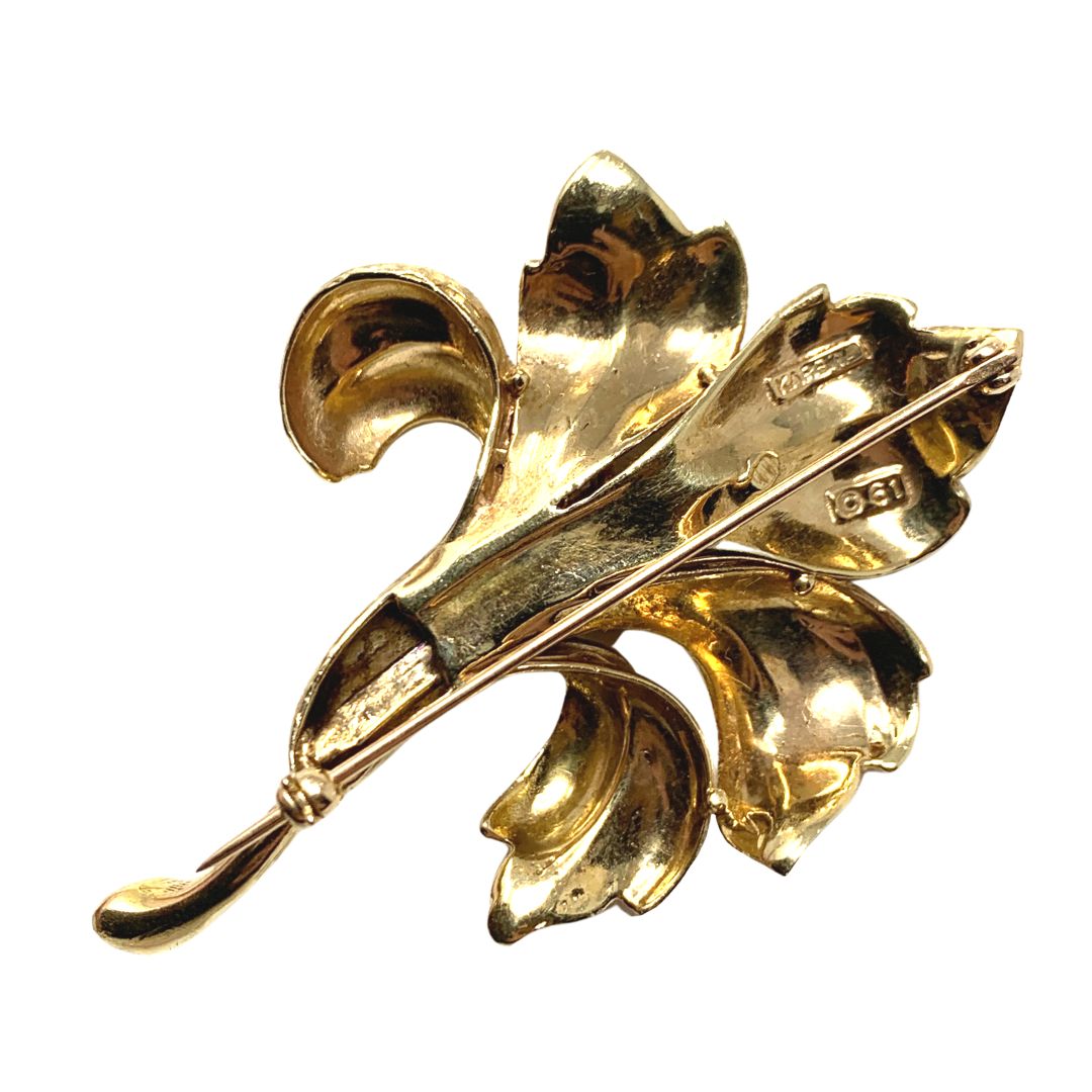 14K Gold & Diamond Iris Flower Brooch