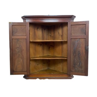 Antique Walnut Wall Mounted Corner Cabinet